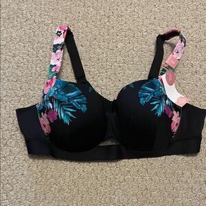 Cacique/Lane Bryant 40B Comfort Bliss Black Bra w/ Pink & Blue Floral Design
